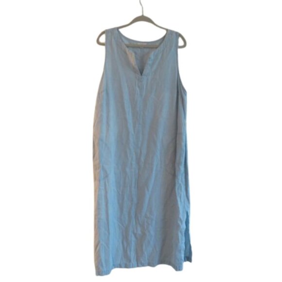 J. JILL Light Denim Maxi Chambray Dress Coastal Lagenlook Minimalist Size XL P - Picture 1 of 15